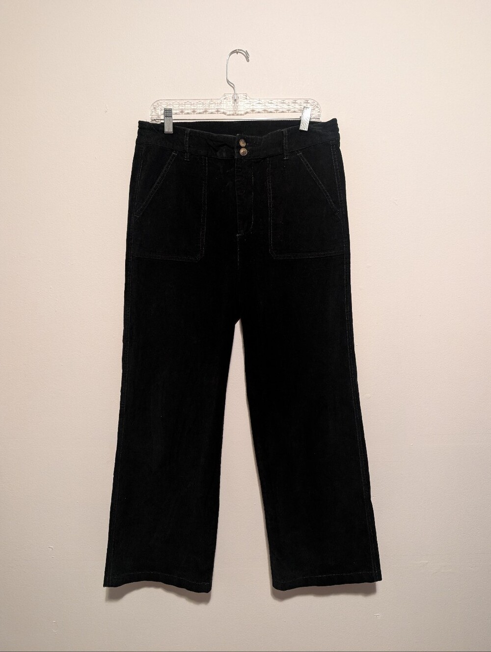 Livom Dark Forest Green Corduroy Wide Leg High Rise Pants Trousers Minimalist 12
